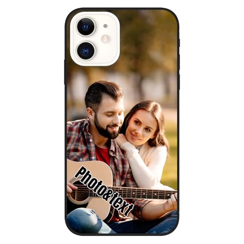 Funda Personalizada para iPhone 12 con Foto Imagen Texto Personalizable Carcasa Case Prueba de Golpes Silicona Suave TPU CREA tu Propia Fundas de Movil Personalizada Protección Negro