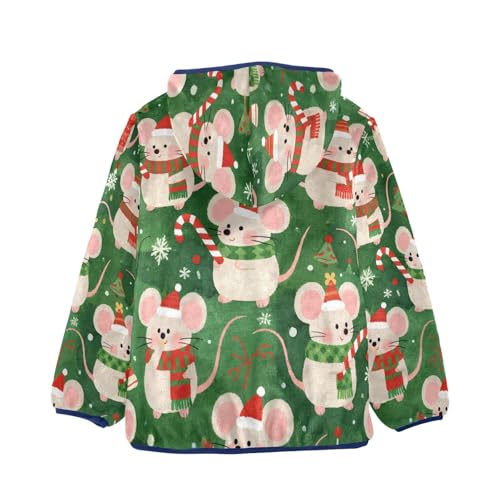 Christmas Mouse with Candy Canes Toddler Fleece Jacket Girl Boys Hooded Fleece Jacket Coat Warm Outwear Zip-up 3-10T2