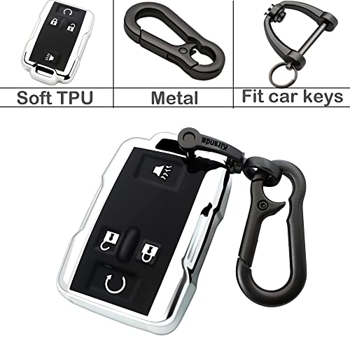 Kirsnda For Chevrolet Key Fob Cover Case With Keychain,Soft Tpu Key Shell/Skin,4-Buttons Fit Gmc Chevy Colorado Silverado Suburban Tahoe Silverado Remote Key Vehicle Accessories(Silver) #TOP3