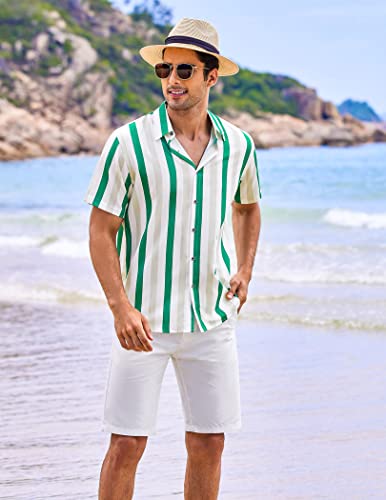 Coofandy Men's Summer Beach Shirts Boho Hippie Clothes Striped Printed Tops Button Down T-Shirt Big And Tall Pat1 X-Large #TOP1