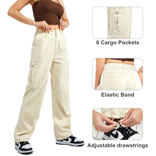 Znyeth Cargo Pants Women Cotton Wide Leg Casual Hiking Military Army Combat Work Pants with 8 Pockets4