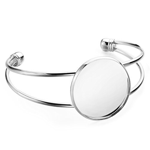 Yumei Jewelry Stainless Steel Color(Rhodium Plated) Bezel Blank Bracelet For Men and Women Pack of 5 Fit 1 Inch Round Cabochon