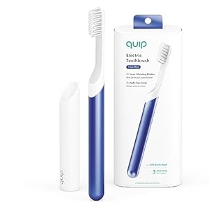 Quip Adult Electric Toothbrush – Sonic Toothbrush with Travel Cover & Mirror Mount, Soft Bristles, Timer, and Metal Handle – Indigo