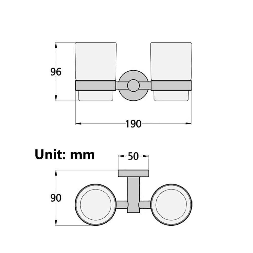 Portaspazzolino Doppio portaspazzolino da Parete in Ceramica con Bicchiere Vetro Smerigliato, Materiale Ottone