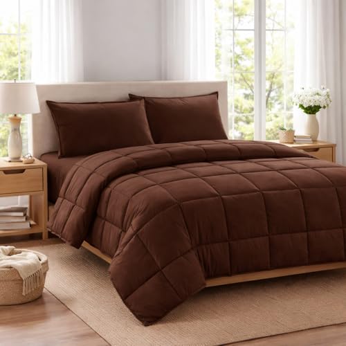Image of Down Blanket, Extra Lightweight Summer Comforter for Double Bed | 100 GSM Ac Comforter | Dohar | Soft Microfiber Fabric (Chocolate)