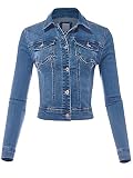 FashionMille Women's Classic Casual Stretch Fit Denim Jean Jacket-FWJ1254-A MD DENIM-S