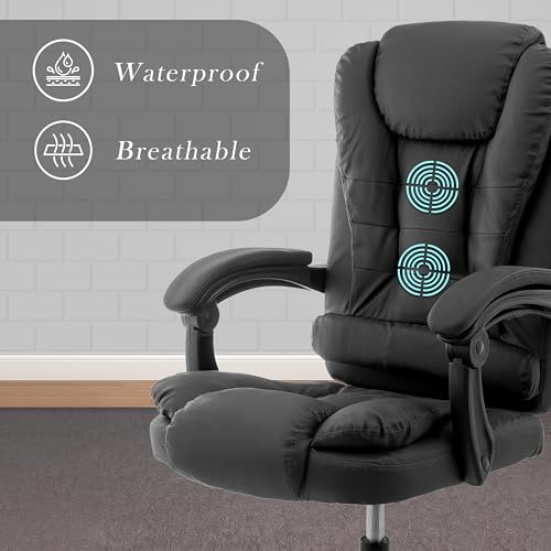 Image of NORMAN JR Italia Premium Leatherette Office Chair for Work | Boss Chair, Ergonomic Executive, Luxurious Cushioned Arms & Seat, 2 Point Back Massager, Heavy Duty Metal Base (Black)