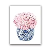  HERW Pittura su Tela Pittura Decorativa Stampa 3D Vaso Blu E Bianco Stampe su Tela Orchidea Bianca E Peonia Rosa Decorazione Cineserie Pittura Orientale su Porcellana