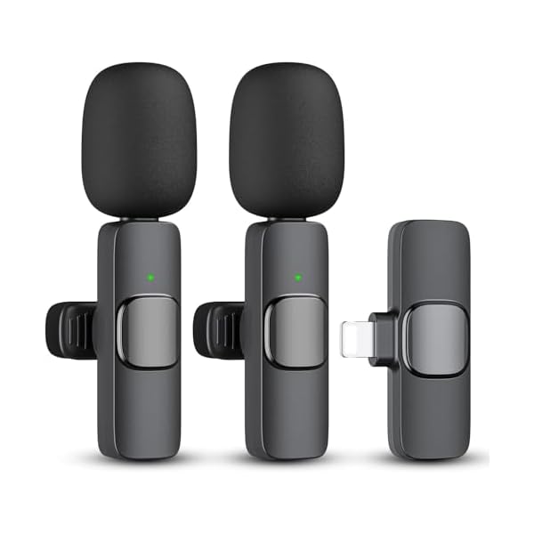 2 Pack Wireless Lavalier Microphone for iPhone iPad, Lapel Mics Plug-Play 2.4G Ultra-Low Delay Built-in Noise Reduction Chip for Video Recording Interview Podcast Vlog YouTube