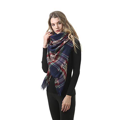 Womens Blanket Scarf Buffalo Plaid Long Warp Shawls Fashion Tartan Knit Winter Warm Lattice Scarves