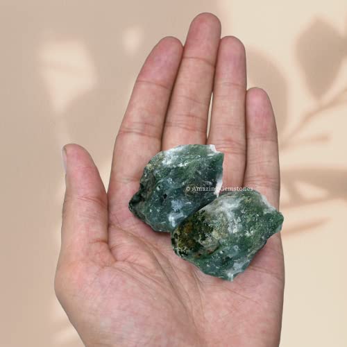 Image of Amazing Gemstone Moss Agate Raw Crystals and Healing Stones, Natural Rocks for Tumbling and DIY Raw Stones and Crystals (5 Pieces)