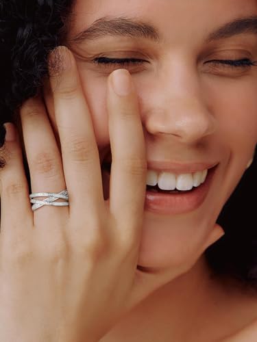 Bestyle 925 Sterling Silver Simulated Diamond CZ Criss Cross Ring for Women, Infinity Love Statement Rings CZ Eternity Engagement Wedding Band Ring for Her2