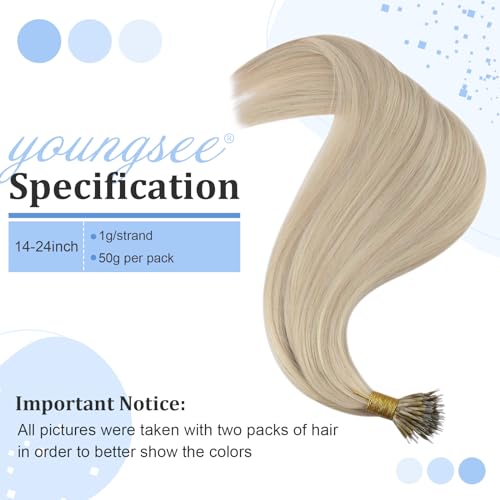 YoungSee Nano Hair Extensions Blonde 16inch Nano Beads Hair Extensions Warm Ash Blonde Highlight Bleach Blonde Nano Ring Hair Extension Highlight for School Soft Cold Fusion 50s 50g - Image 2