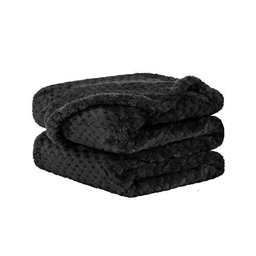 sourcing map Mantas de cama de franela de forro polar, manta de microfibra suave y cálida, manta de malla mullida de felpa de 330 g/m², manta decorativa ligera para cama, color negro, 75 x 100 cm