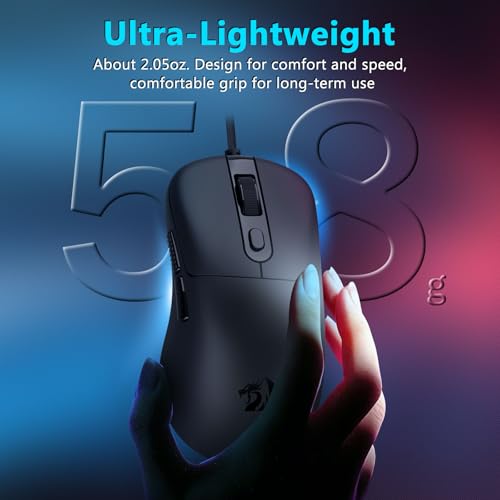 Image of Redragon Wired Gaming Mouse, Lightweight Ergonomic Optical Mouse, 5 Adjustable DPI Up to 24000, 6 Programmable Buttons, Soft Braided Cable for Windows PC Gamers & Laptop - Black