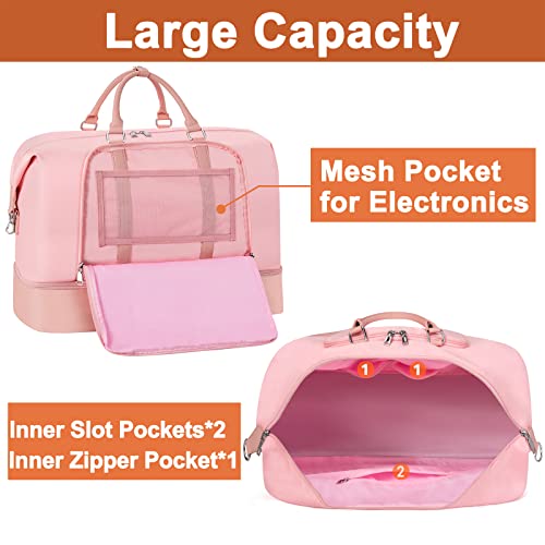 Image of Travel Weekender Bag for Women, 21 inch Overnight Bag with Shoe Compartment 50L Large Travel Duffel Bag Carry On Tote for Weekend, Overnight, Business Trips, Water Resistant, I-Pink 3pcs, Large, Weekender