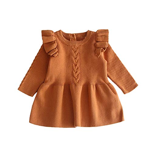 Moru Toddler Girl Pleated Knit Sweater Dress Kids Winter Casual Ribbed Knit Tops