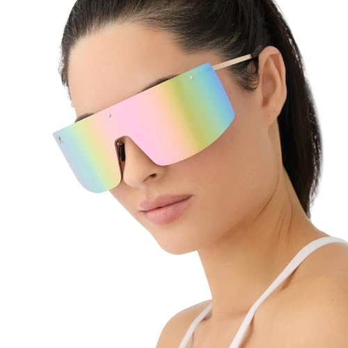 DIFF Sport Grandslam Designer Oversized Shield Sunglasses for women Polarized protection, Gold + Sherbert Rainbow Mirror4