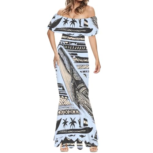 Image of Polynesian Dresses for Women Off Shoulder Maxi Dress Puletasi Samoan Dresses S-7XL