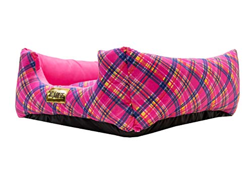 Cama Quadrada para Cachorro ou Gato Luppet Luxo Rosa Xadrez GG