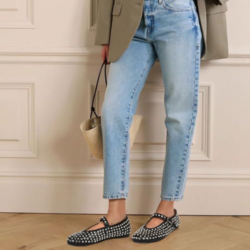 MICIFA Rhinestone Ballet Flats for Women, Crystals Ballerina Shoes Buckle Strap Mary Jane Flats Round Toe Casual Dress Shoes3