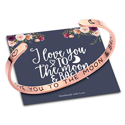M MOOHAM I Love You to The Moon and Back Bracelet, Rose Gold Mothers Day Valentines Gifts for Her Women, Granddaughter Daughter Jewelry Gifts from Mom