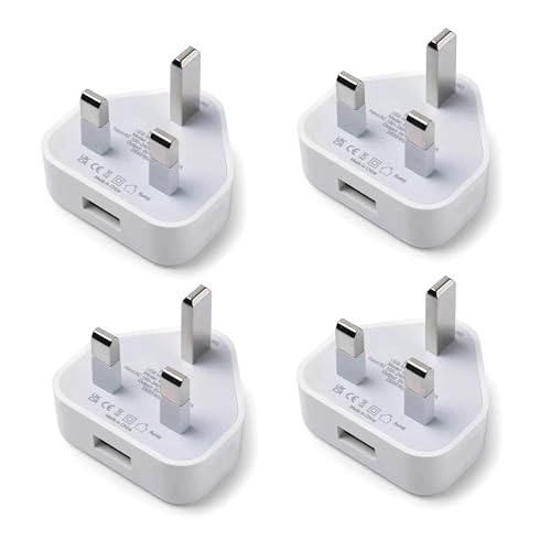 USB Plug Charger Pack of 4 | UK Mains Phone Charger Plug | for USB Cable UK 1Amp/1000mAh | Compatible with iPhone iPad Mini Air iPods Samsung Lenovo Sony ASUS Note 3 Nokia