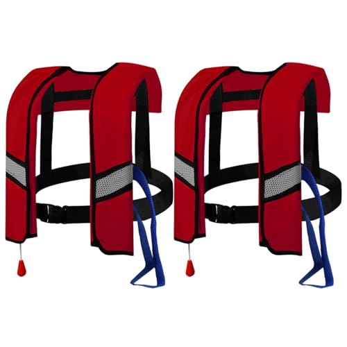 Hperu 2pcs 150n Chaleco Salvavidas Inflable automático con Tiras Reflectantes y Silbato, Chaleco de natación para Adultos, sin Cilindros de Gas, Rojo, un tamaño único