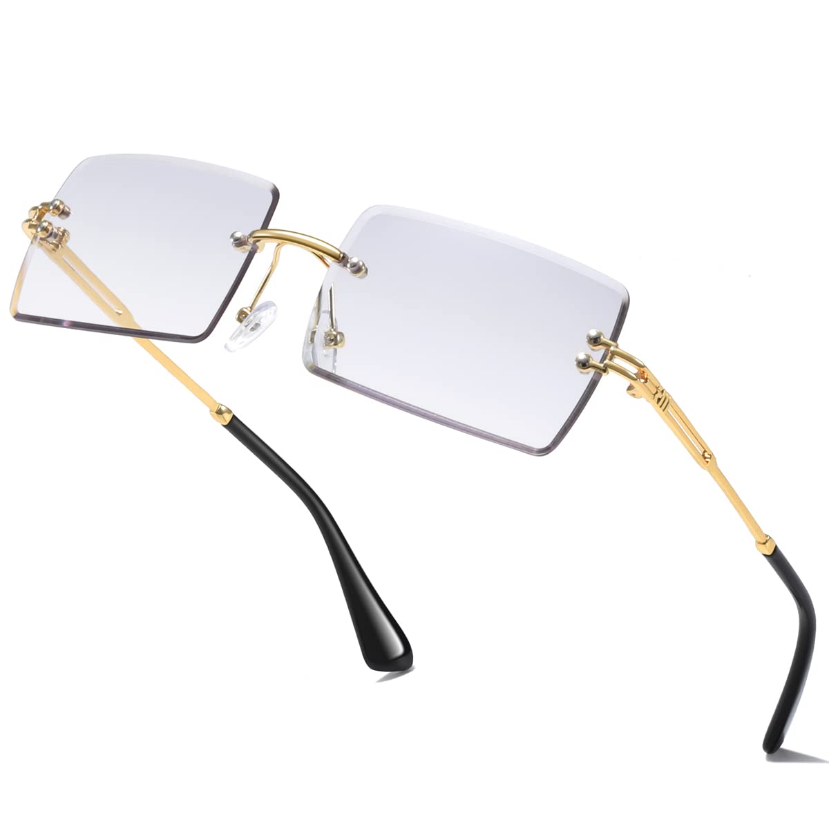 aisswzberFashion Rimless Rectangle Sunglasses for Women Men Square Glasses Ultralight UV400 Eyewear Unisex 9031