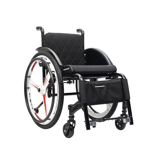 CFMAIF Silla de ruedas de aluminio ultraligera, sillas de ruedas manuales al aire libre para adultos, con frenos de mano y ruedas traseras de liberación rápida y ruedas antivuelco (asiento de 40 cm