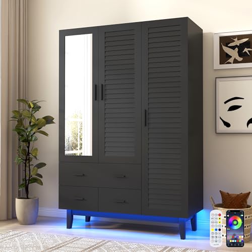jiteentarou 3 Door Armoire Wardrobe Closet Cabinet with Drawers and
