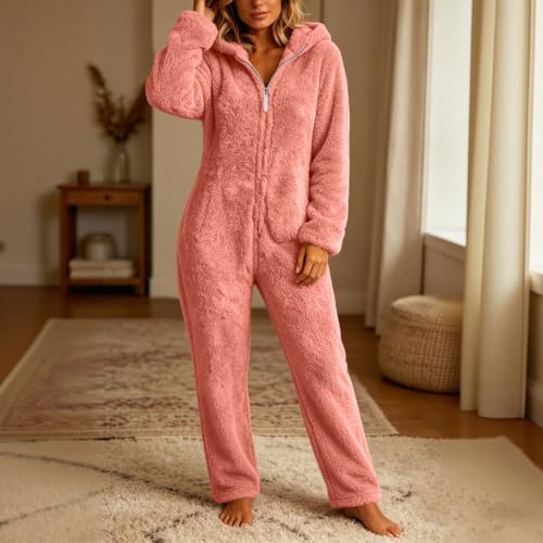 Fleece Pajamas Women Onesie Teddy Bear Ear Hooded Zip Up Fluffy Loungewear - image 5