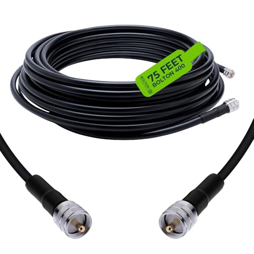 Bolton400 Coaxial Cable (75 ft) with PL-259 Male-to-Male Connectors - LMR400 Spec 50 Ohm Low-Loss RF & Antenna Coax Cable for Ham Radio VHF/UHF RF Systems - Black