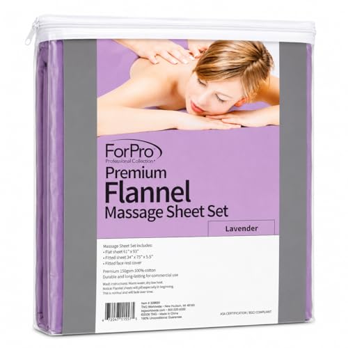 Image of ForPro Premium Flannel 3-Piece Massage Sheet Set, Lavender, for Massage Tables, Includes Massage Flat Sheet, Massage Fitted Sheet, and Massage Fitted Face Rest Cover