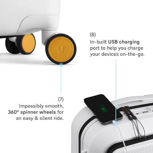 Image of Urban Jungle by Safari, Cabin Trolley Bag with Laptop Compartment, Hardside Polycarbonate Small (55 Cm) Suitcase with USB Charging Socket, 8 Silent Wheel Luggage for Both Men & Women (Frost White)
