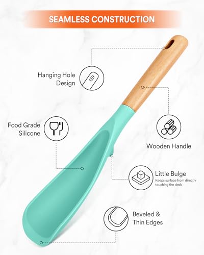 Image of Cooking Spoon And Rice Scooper for Nonstick Cookwares, Great for Cooking and Serving Durable BPA-Free Matte Silicone, Wood Handle Spoon for Mixing, Scoop, and Scrape