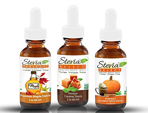 Stevia Drops Pumpkin Spice, Caramel, & Maple Stevia Select Keto Coffee Sugar-Free Flavors Bundle Pack (3) Stevia Flavor 2 Oz.