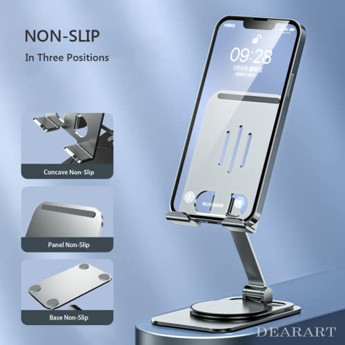 Image of DEARART Cell Phone Stand, 360 Adjustable Phone Stand for Desk, Silver Foldable Phone Holder Fully Carried Easily, Compatible Phone Pad Tablet etc.