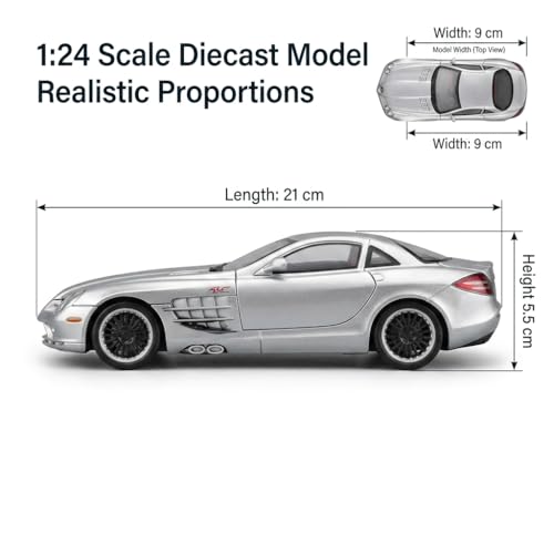 Image of 1:24 Scale Mercedes-Benz SLR 722S Diecast Metal Car Model with Openable Doors & Bonnet, Light & Sound, Detailed Interior, Collectible Sports Car Toy for Kids & Adults (20 cm)