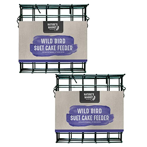 Pack Of 2 Kingfisher Natures Market Wild Bird Suet Block Cake Holders Green Outdoor Robust Hanging Garden Feeders