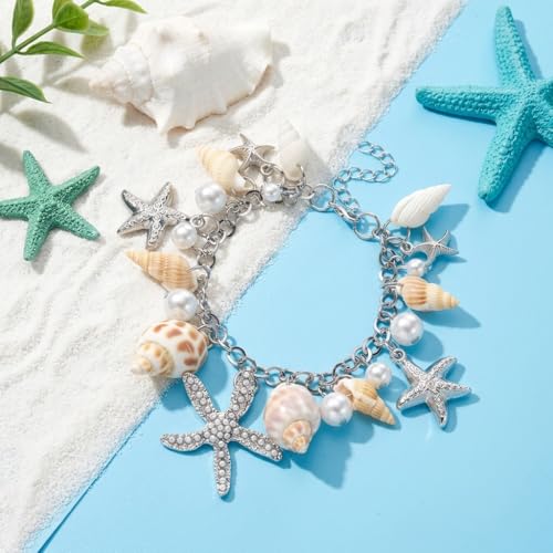 Image of Zibuyu Bracelet for Women and Girls Seashell Exotic Boho Adjustable Chain Seashell Accessories Starfish Conch Pearl Bracelet for Women Shell Jewellery Birthday Gift for Girls - 1Pcs