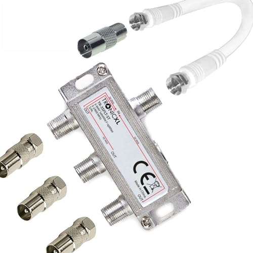 TronicXL Répartiteur répartiteur 3 Voies 3D 4K HD pour antenne Virgin Media Sat Sky Telewest Eurovox Starview Dreambox Satellites Coax Box TV CATV