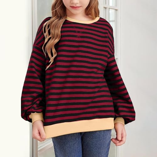 Toddler Boys Color Block Striped Y2k Sweatshirt Kid Girls Long Sleeve Crewneck Loose Pullover Tops Fall Winter Casual Outfit3