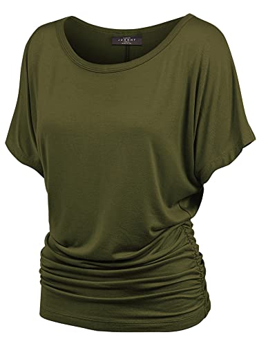 Made By Johnny Women's Solid V-Neck Top - Dolman Sleeves With Side Shirring, Soft Stretchy Fabric (Style WT1037_Rust, Size XL)
