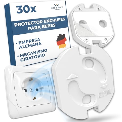 Hoffenbach 30x Protector de Enchufes para Bebés – Tapas de Seguridad Infantil para Enchufes – Protección para Bebés en el Hogar – Protectores de Enchufes con Giro – Seguridad en Casa – Blanco