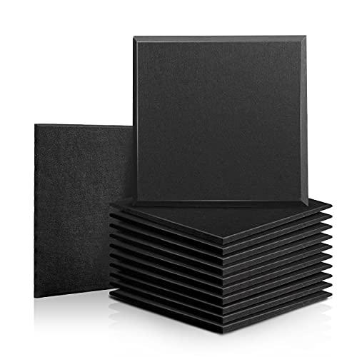 12 Pack Set Acoustic Absorption Panel, 12 X 12 X 0.4 Inches Black Acoustic Soundproofing Insulation Panel Bevled Edge Tiles, Acoustic Treatment Used in Home & Offices