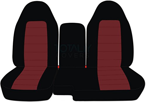 Totally Covers Compatible with 1998-2003 Ford Ranger/Mazda B-Series Two-Tone Truck Seat Covers (60/40 Split Bench) w Center Console/Armrest Cover: Black and Burgundy w/wo Cup Holders