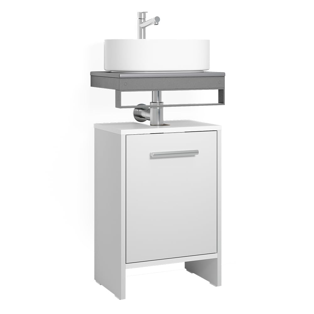 Vicco Meuble Vasque Simple Karli, Blanc, 38.2x57cm avec la Porte, Compatible avec Les siphons Standards et Installation Facile
