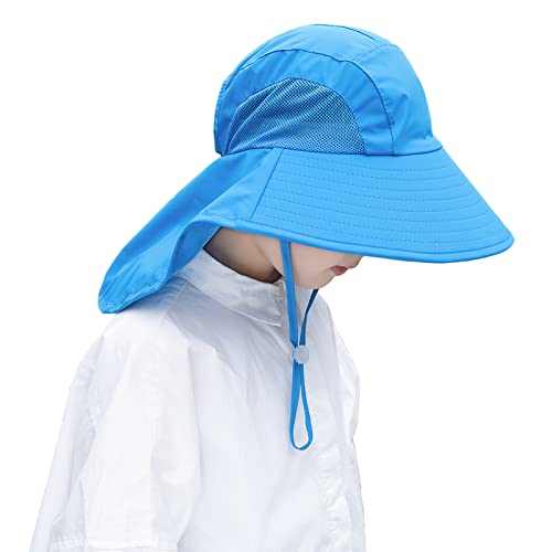 Kids Sun Hat with Neck Flap - Unisex Adjustable Children Wide Brim Summer UPF50+ Sun Protection Mesh Bucket for 4-12y3