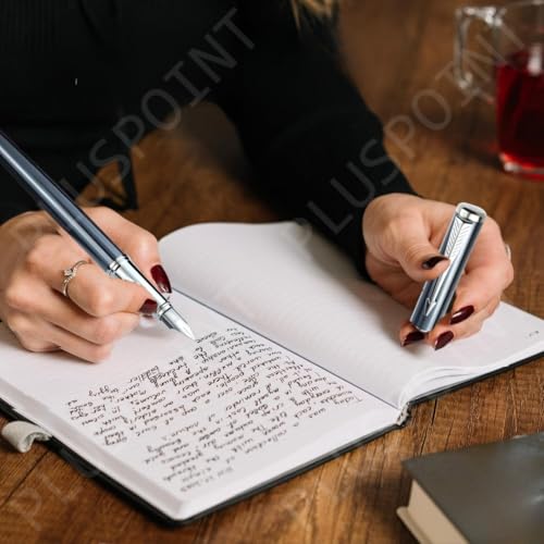 Image of PLUSPOINT Fountain Pen for Students | Iridium Tip Nib Refillable Fountain Pen with 2 Ink Refills | Office Stationery Gift for Kids | Perfect for Office and School Use (Phantom), Blue